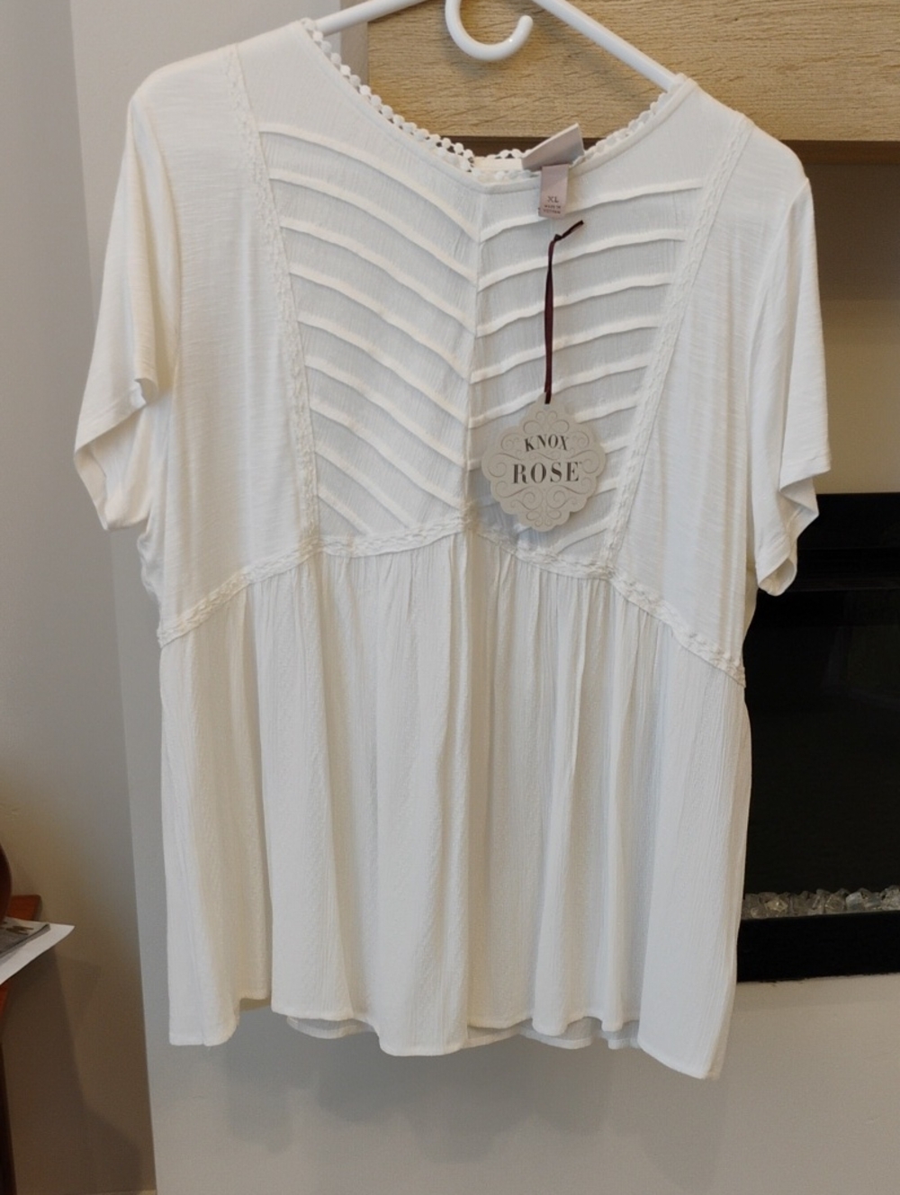 Knox Rose White 100% Rayon Short-Sleeve Pintuck Peasant Blouse Women's Size XL